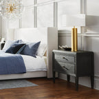 Lenox Wood Nightstand with Solid Mindi Wood & Veneers Nightside Table with TWO-Drawer Cabinet Chest French Antique Style