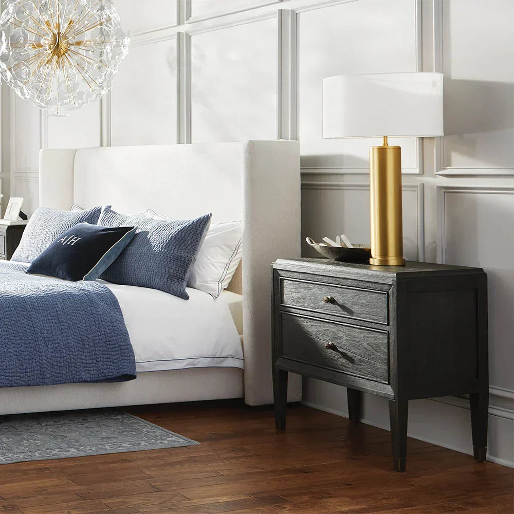 Lenox Wood Nightstand with Solid Mindi Wood & Veneers Nightside Table with TWO-Drawer Cabinet Chest French Antique Style