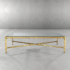 Thaddeus Hand-Forged Glass Coffee Table Square Metal for Living Room