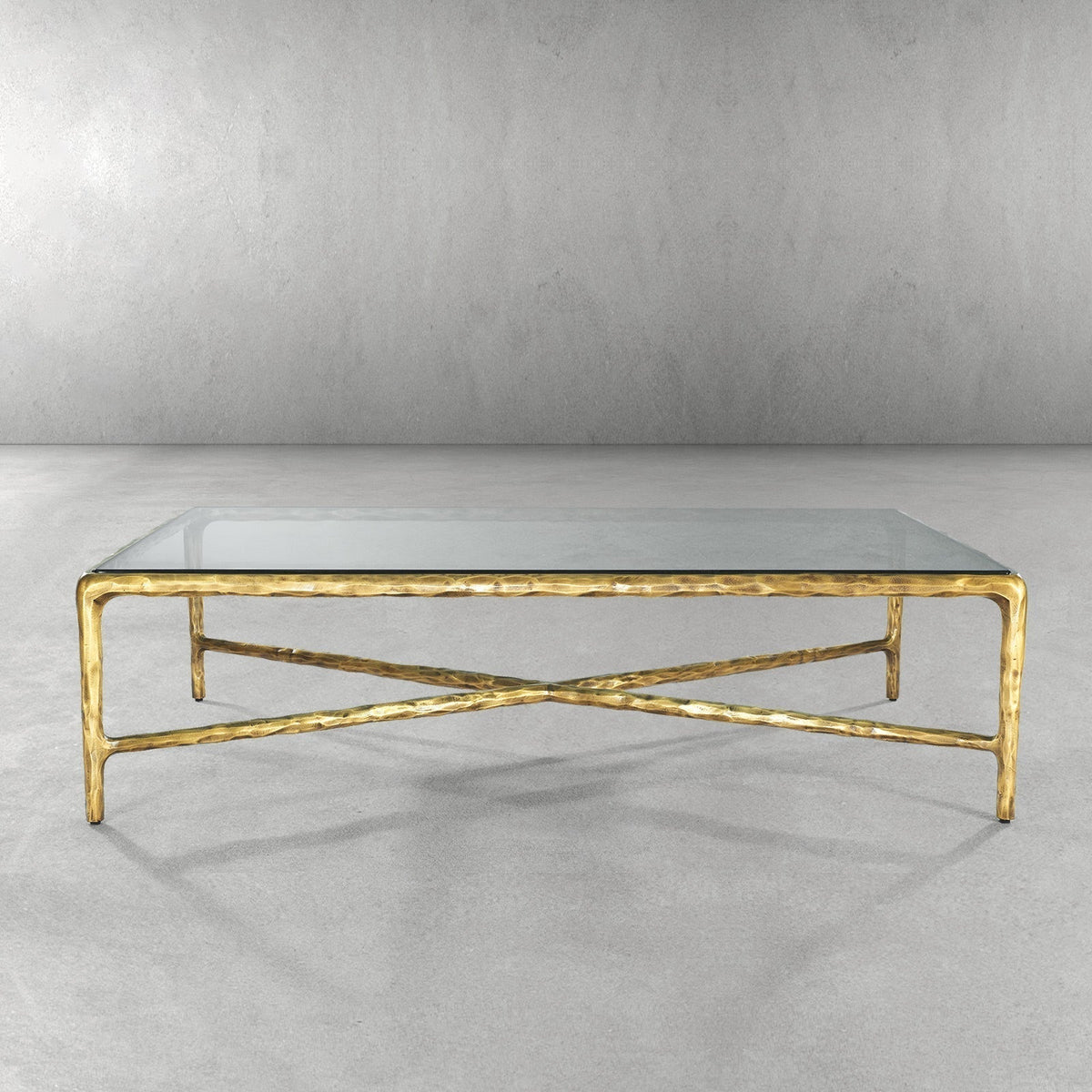 Thaddeus Hand-Forged Glass Coffee Table Square Metal for Living Room