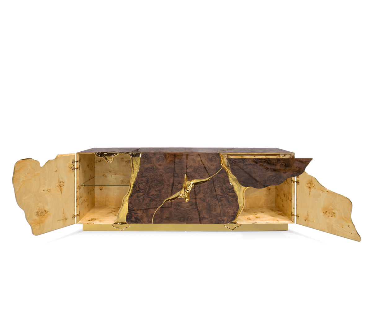 Luxury Black Gold Sideboard Cabinet with Sculptural Cracked Design
