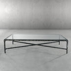 Thaddeus Hand-Forged Glass Coffee Table Square Metal for Living Room