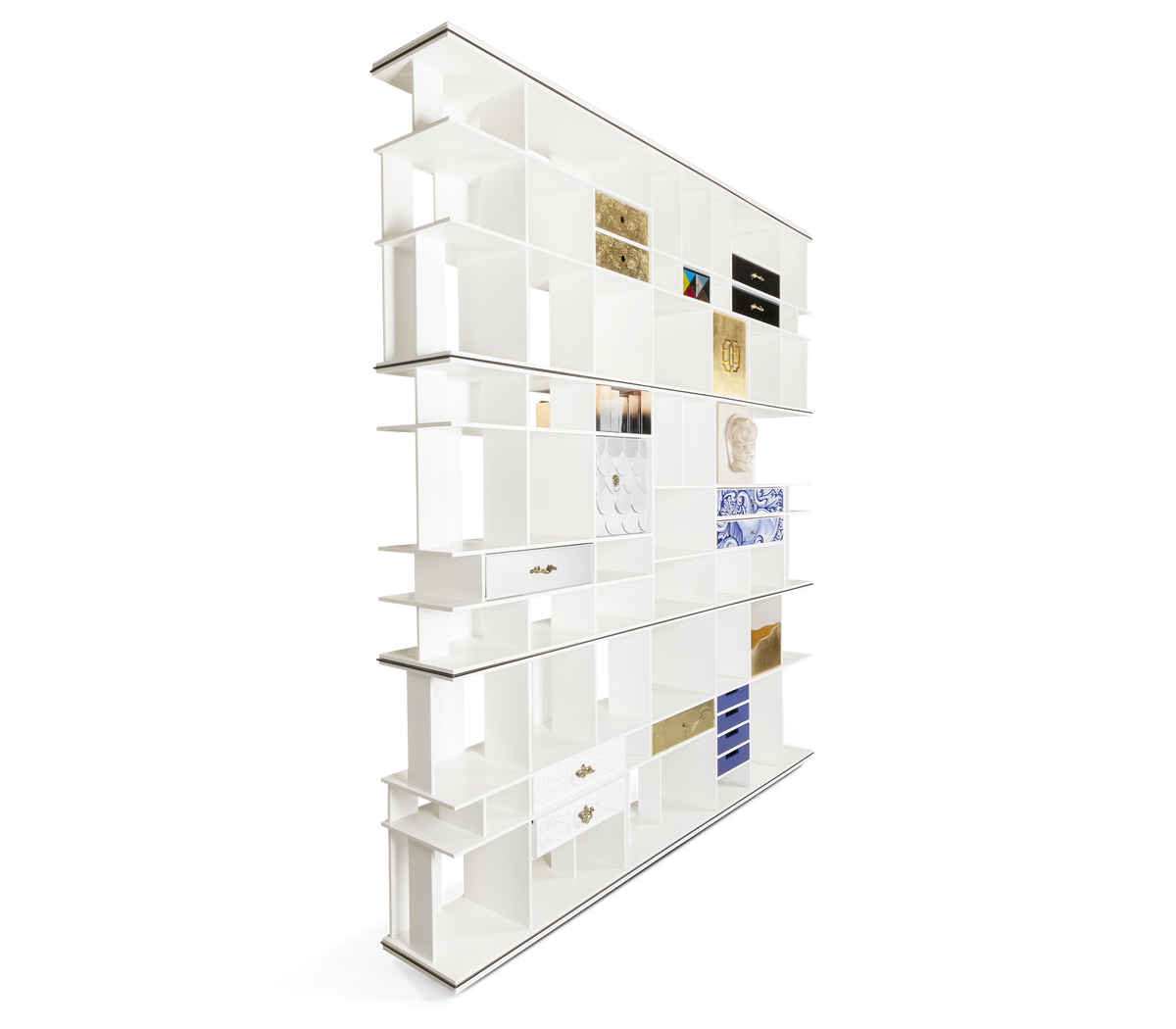 Luxury Glass Display Cabinet with Brass Accents, Curio Storage & Designer Shelving