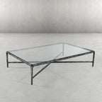 Thaddeus Hand-Forged Glass Coffee Table Square Metal for Living Room