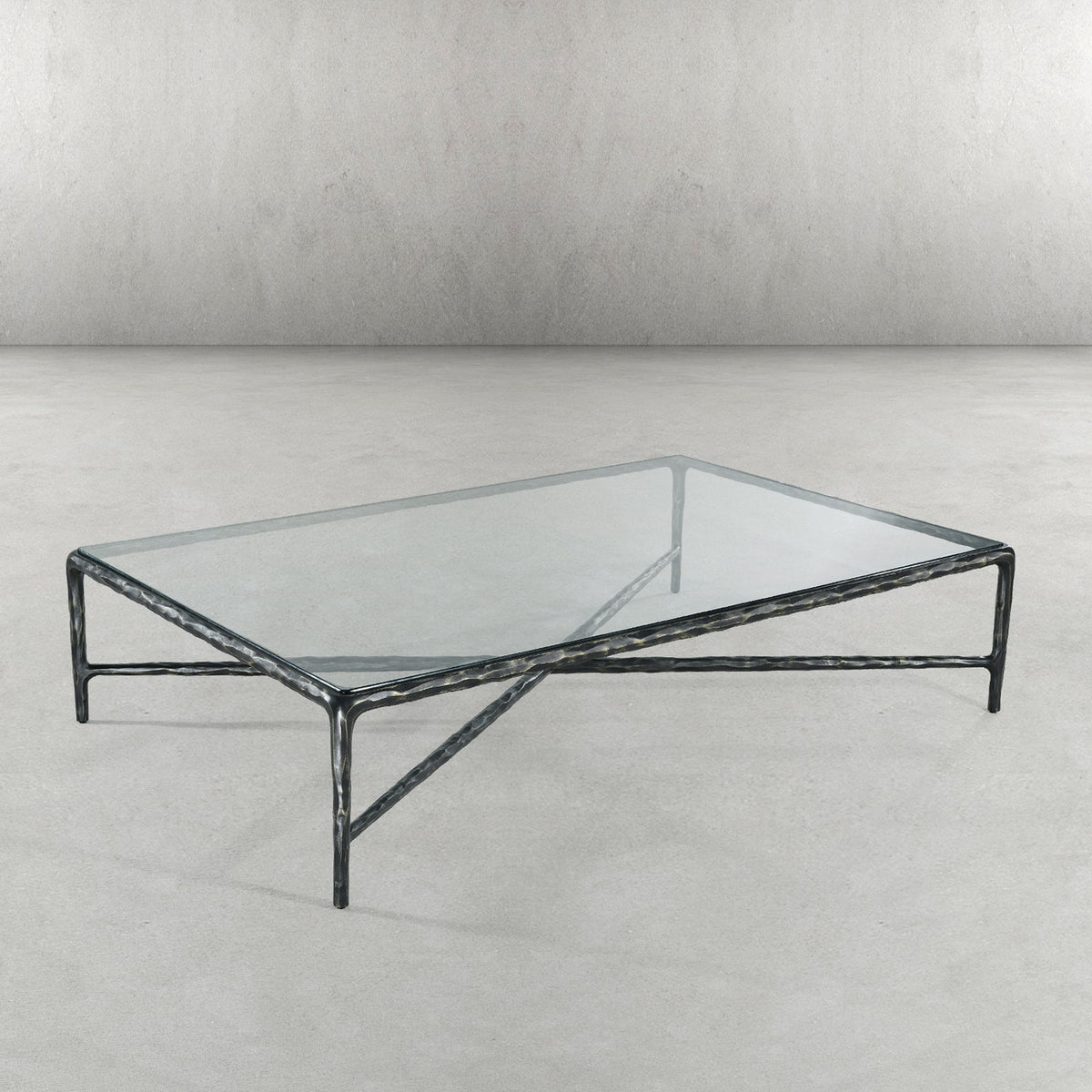 Thaddeus Hand-Forged Glass Coffee Table Square Metal for Living Room