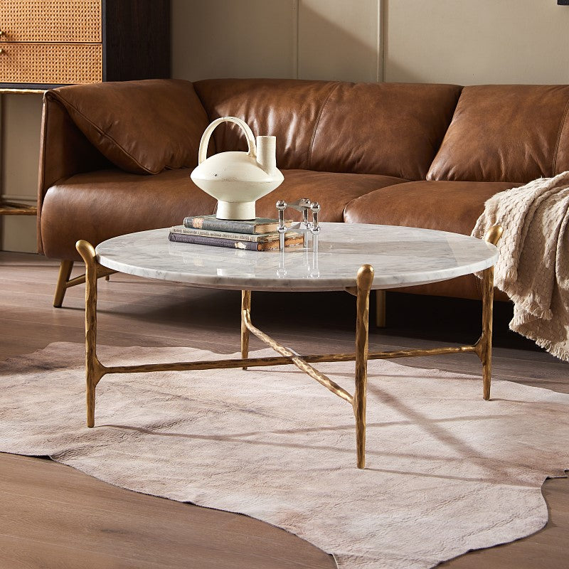 Thaddeus Metal Round Horn Marble Coffee Table & Side Table Hand-Forged Living Sofa Center Tea Table End Tables