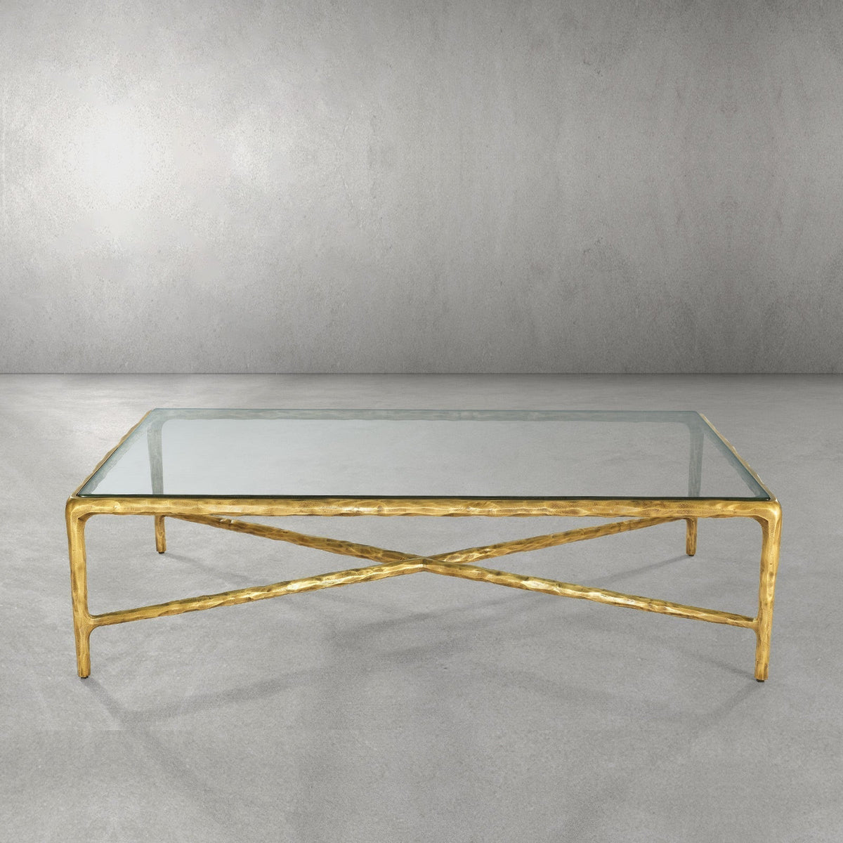 Thaddeus Hand-Forged Glass Coffee Table Square Metal for Living Room