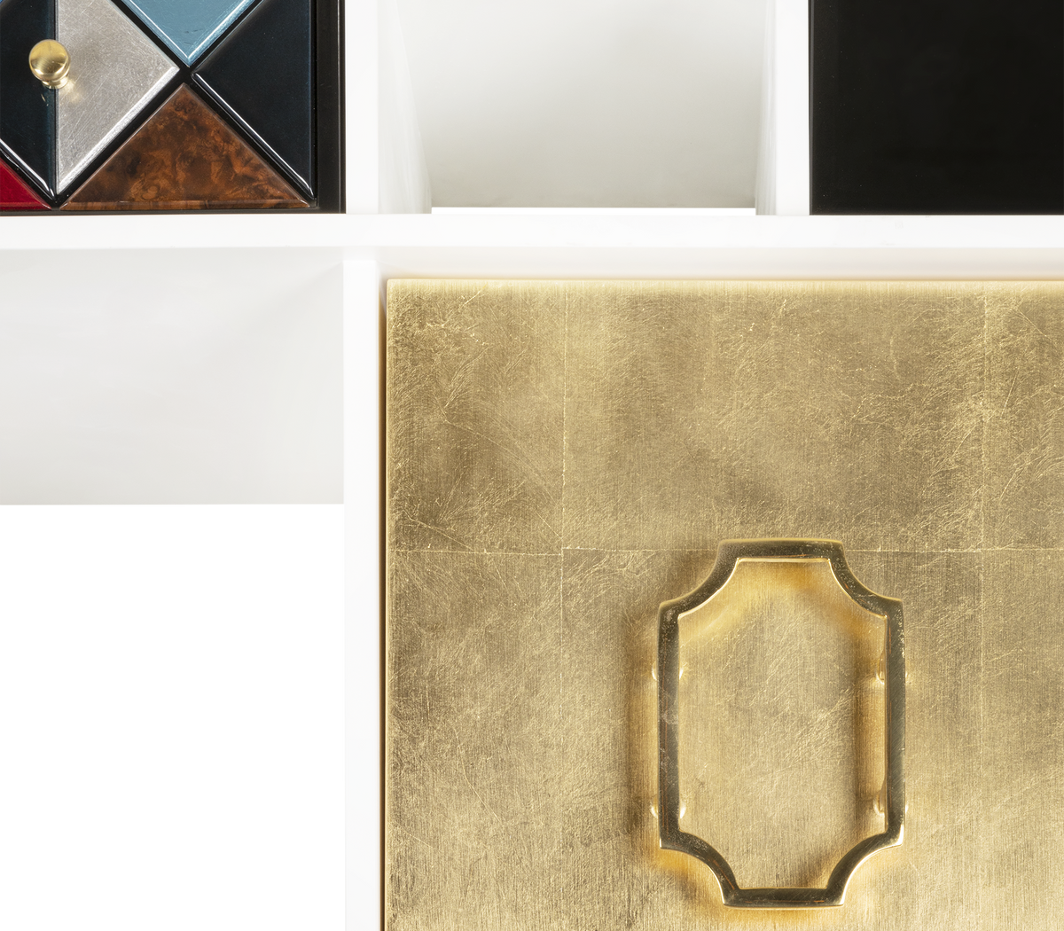 Luxury Glass Display Cabinet with Brass Accents, Curio Storage & Designer Shelving
