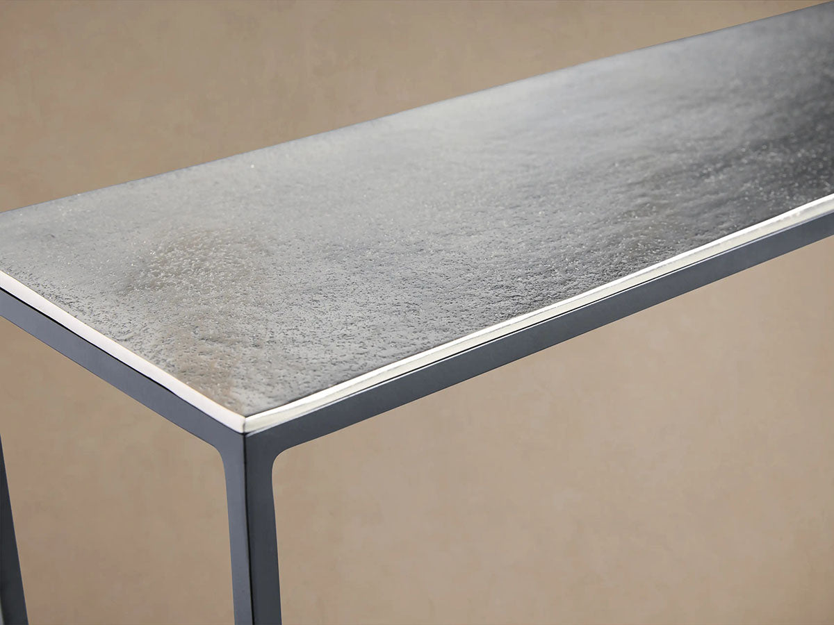 Kavali Slim Metal Entrance Console Table Solid Iron Frame Aluminum Surface Hallway Entryway Table