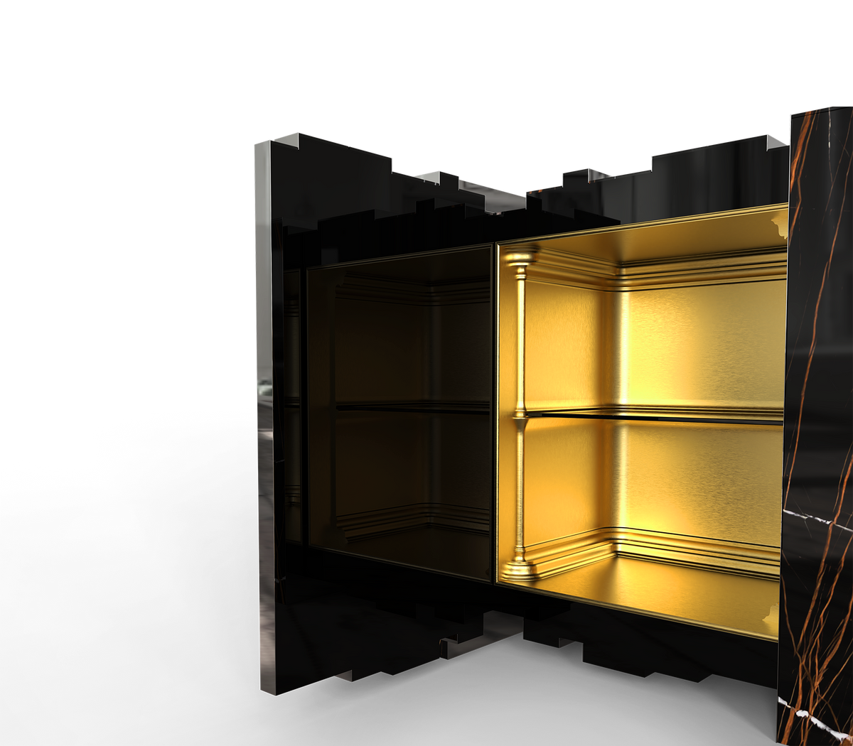 Luxury Sculptural Sideboard Cabinet with Black Gold Finish & Hidden Storage