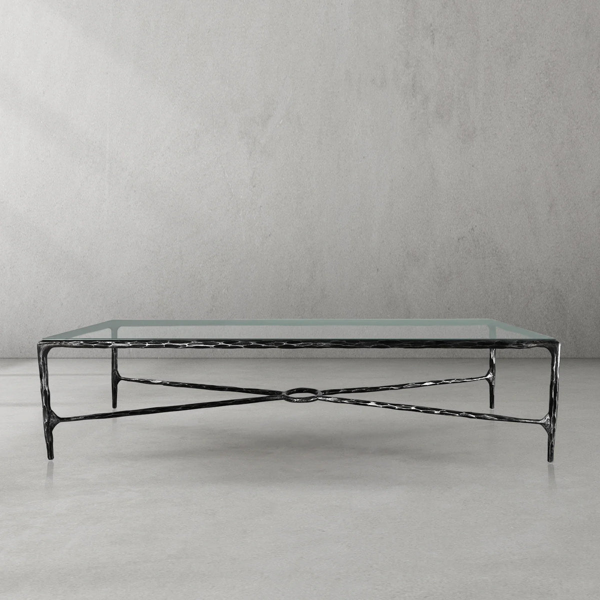 Thaddeus Metal Rectangular Glass Coffee Table Hand-Forged Living Sofa Center Tea Table