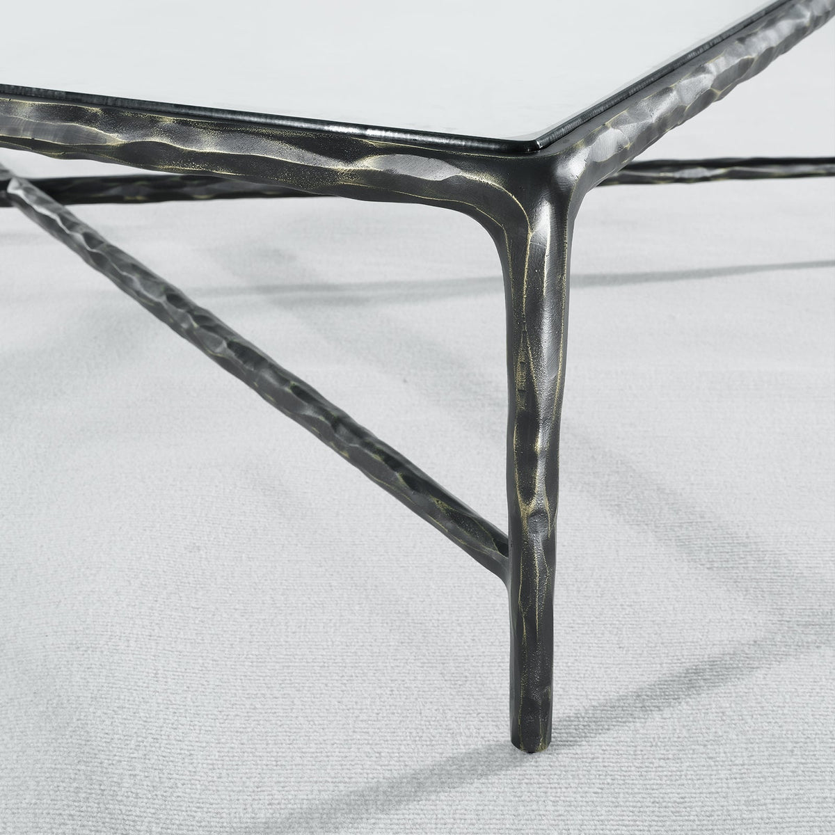 Thaddeus Hand-Forged Glass Coffee Table Square Metal for Living Room