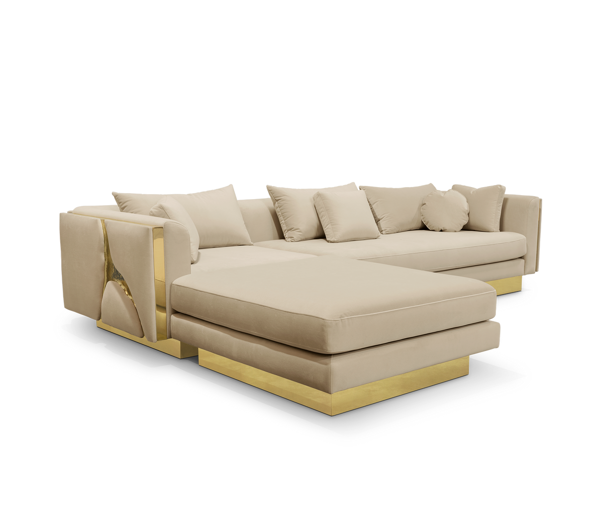 Luxury Modular Sofa with Karst-Inspired Sculptural Design & Polished Brass Frame