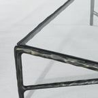 Thaddeus Hand-Forged Glass Coffee Table Square Metal for Living Room
