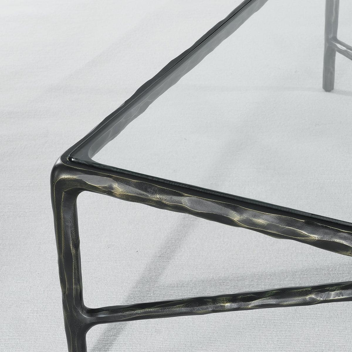 Thaddeus Hand-Forged Glass Coffee Table Square Metal for Living Room