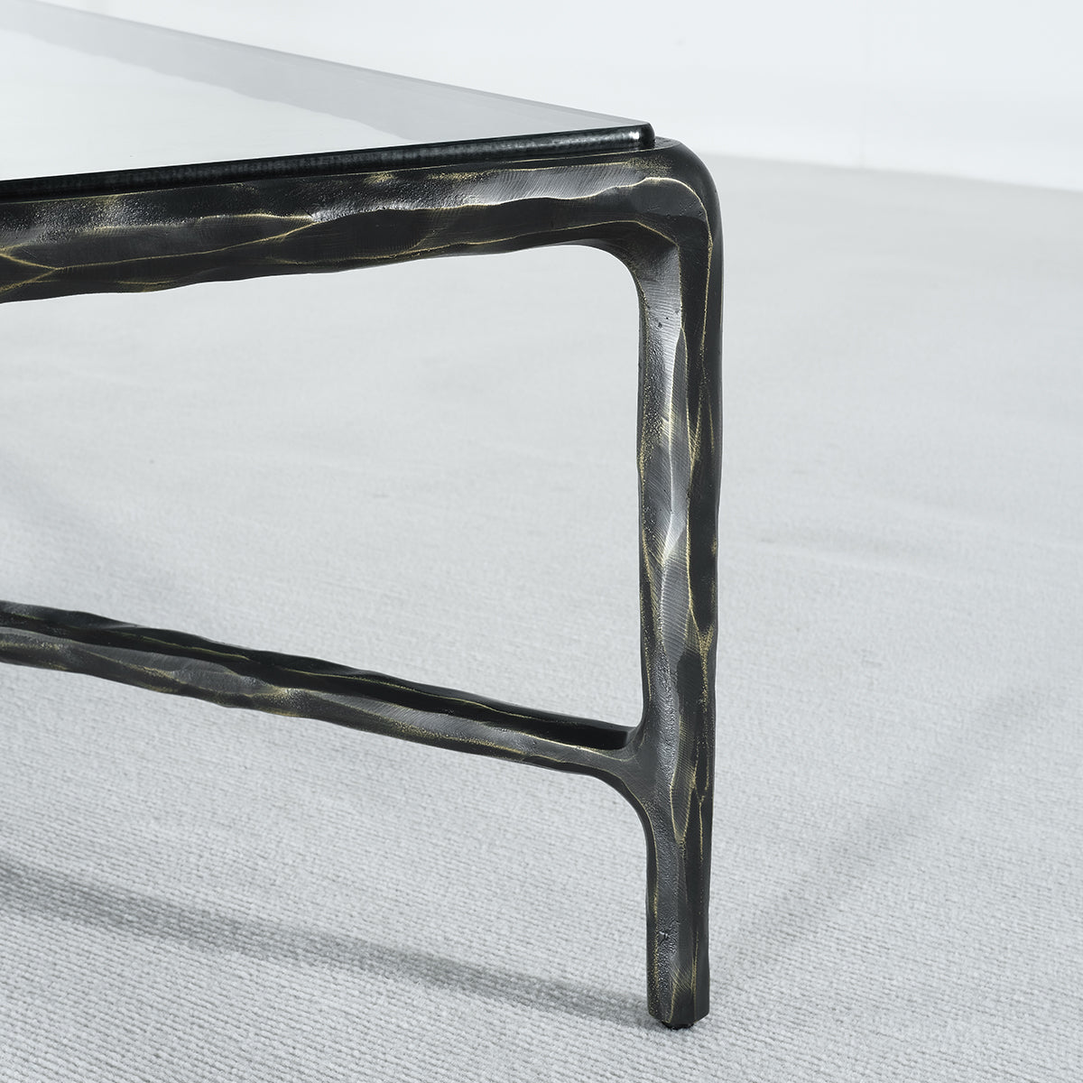 Thaddeus Hand-Forged Glass Coffee Table Square Metal for Living Room