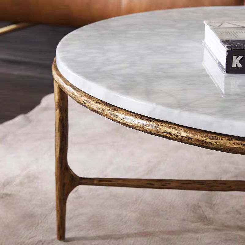 Thaddeus Metal Marble Round Coffee Table 3 Legs Hand-Forged Living Sofa Center Tea Table