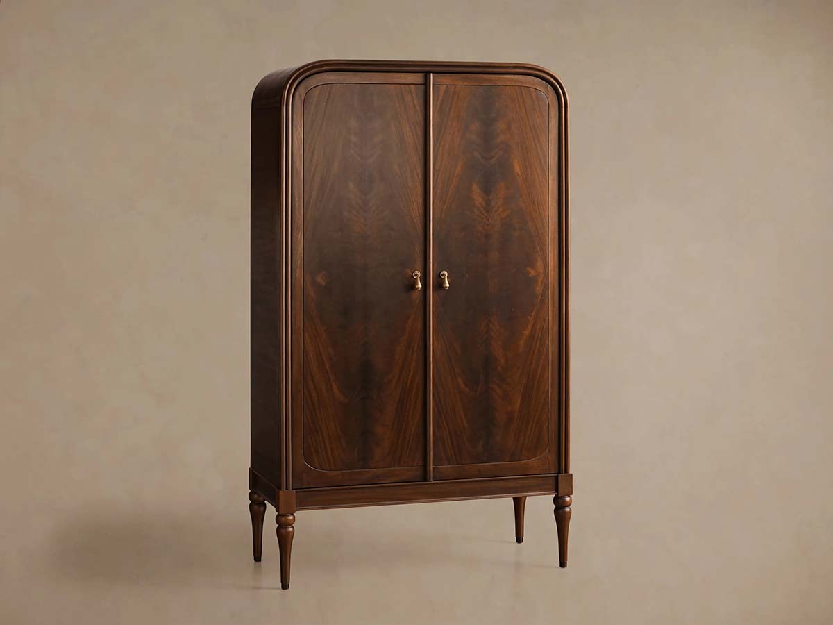 Armoire haute Frances en acajou, meuble de rangement vintage en bois