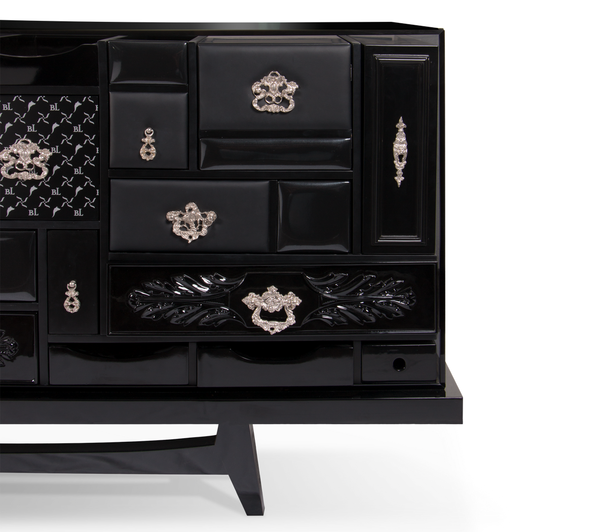 Luxury Black Sideboard Cabinet with Geometric Design & Hidden Storage