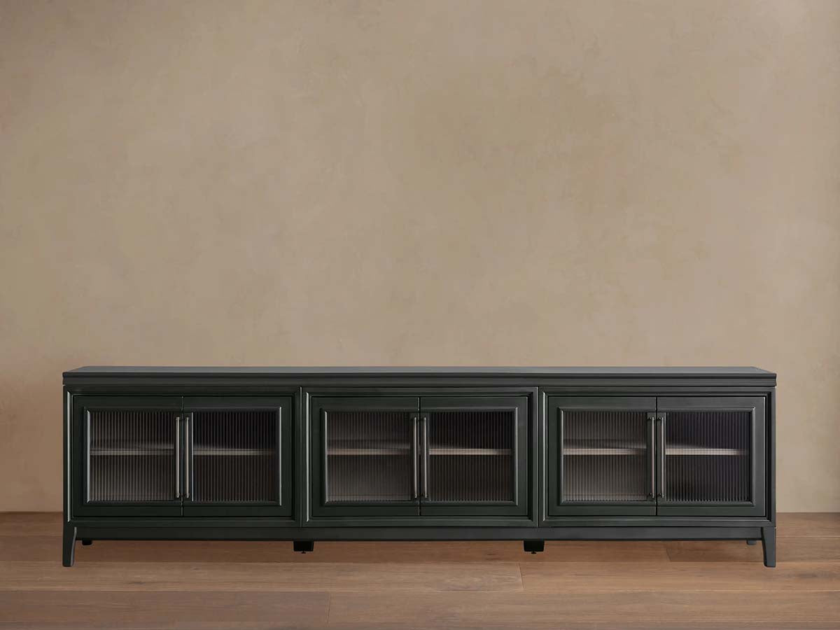 Rowan TV-Schrank aus Holz mit geriffelten Glastüren, Eingangsschrank und Medienkonsole