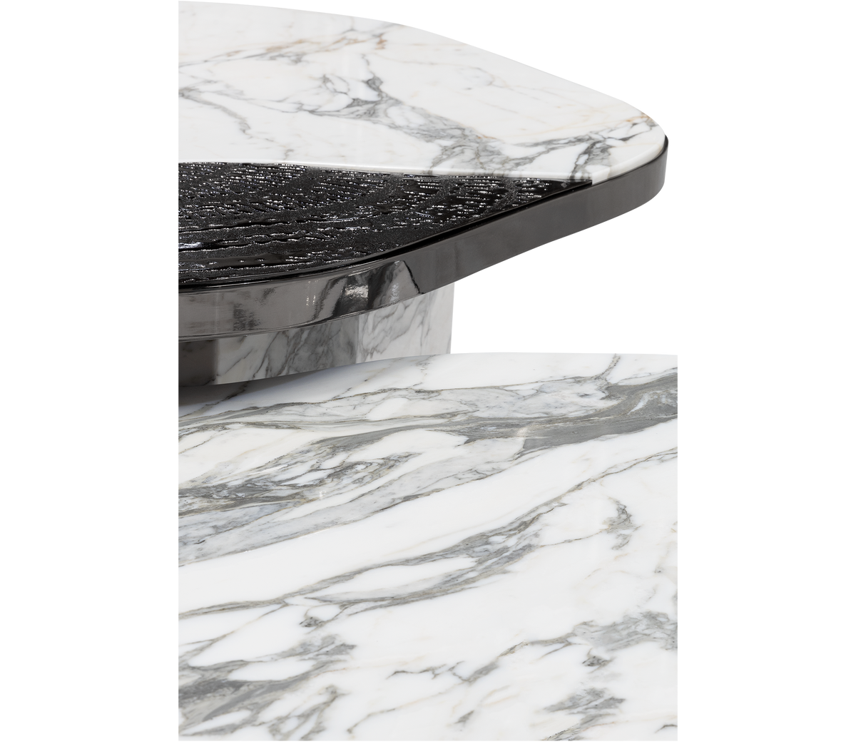 Luxury Calacatta Marble Coffee Table with Black Sculptural Base & Modern Design Center Tea Table
