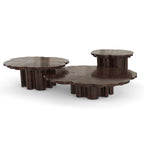 Luxury Patina Brass Coffee Table Set with Round Tiered Tops & Statement Design Center Tea Table