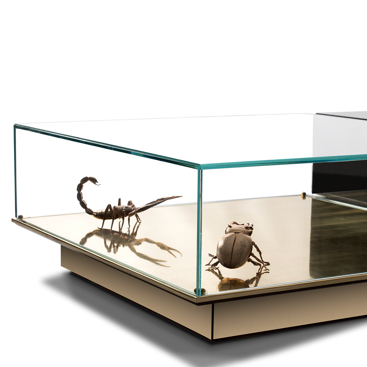 Luxury Coffee Table Set with Marble, Glass & Sculptural Gold Brass Design Center Tea Table