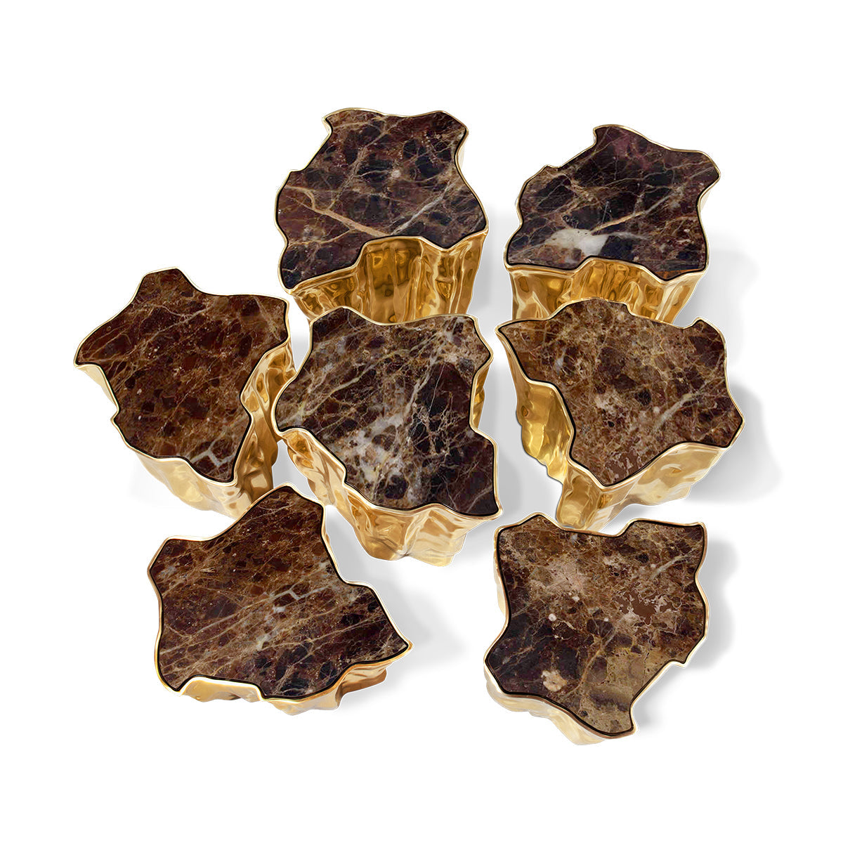 Luxury White Coffee Table with Sculptural Gold Base & Organic Modern Design Center Tea Table