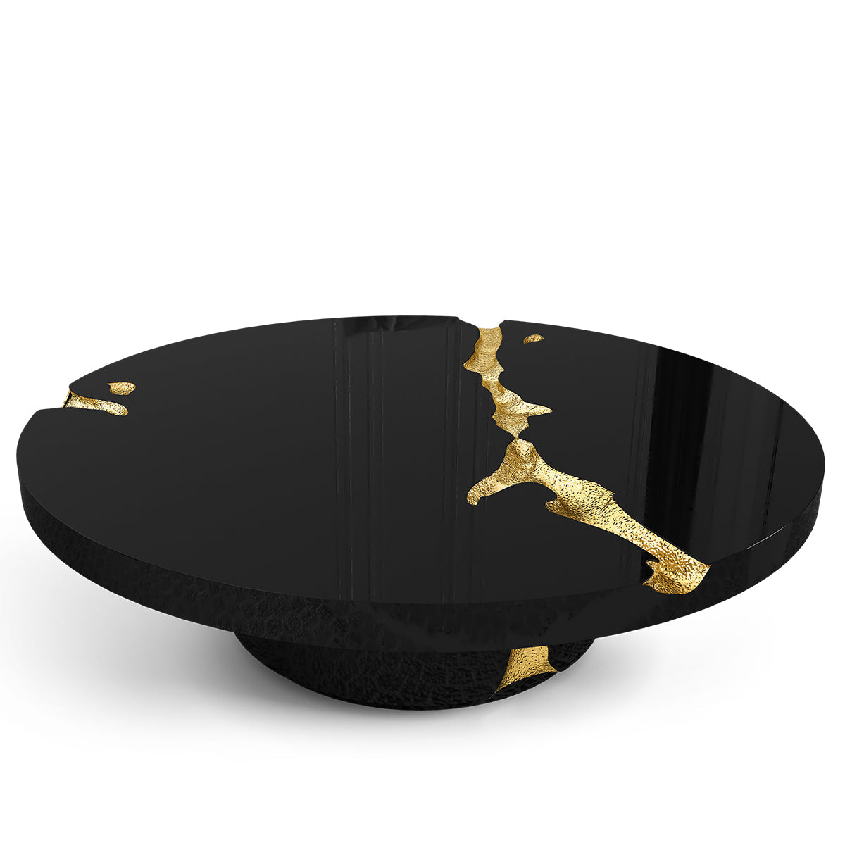 Luxury Gold Coffee Table with Round Glass Top & Sculptural Brass Base Center Tea Table