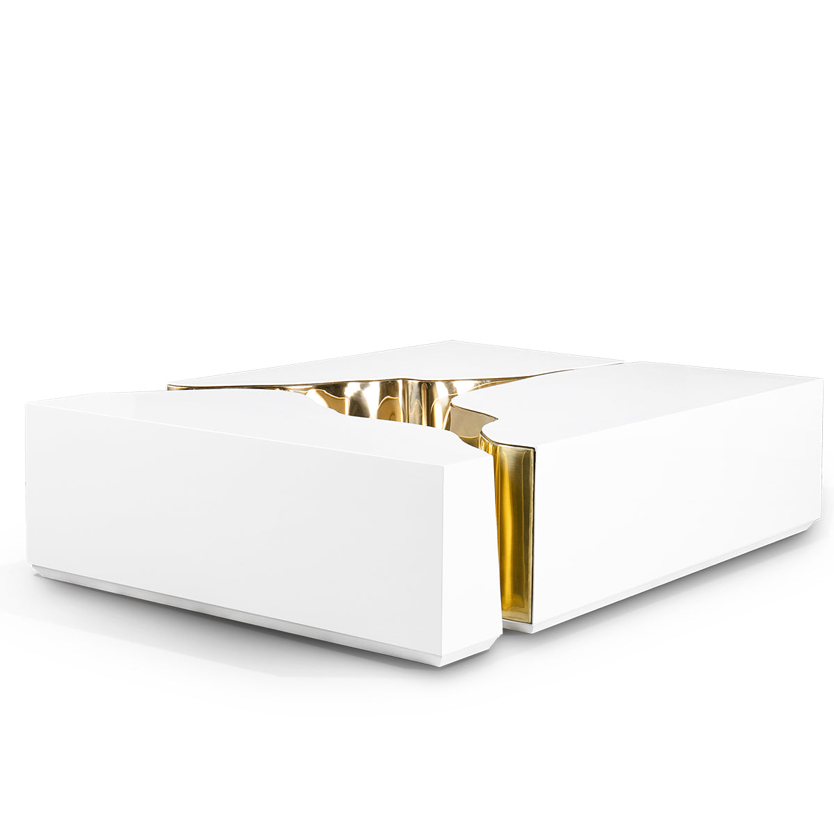 Luxury Coffee Table with Cracked Brass Sculptural Base & Smoked Glass Top Center Tea Table