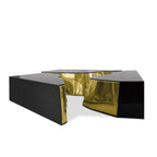 Luxury Coffee Table with Cracked Brass Sculptural Base & Smoked Glass Top Center Tea Table