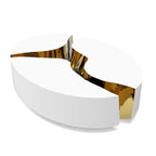 Luxury Oval Coffee Table with Sculptural Brass Accents & High Gloss Finish Center Tea Table