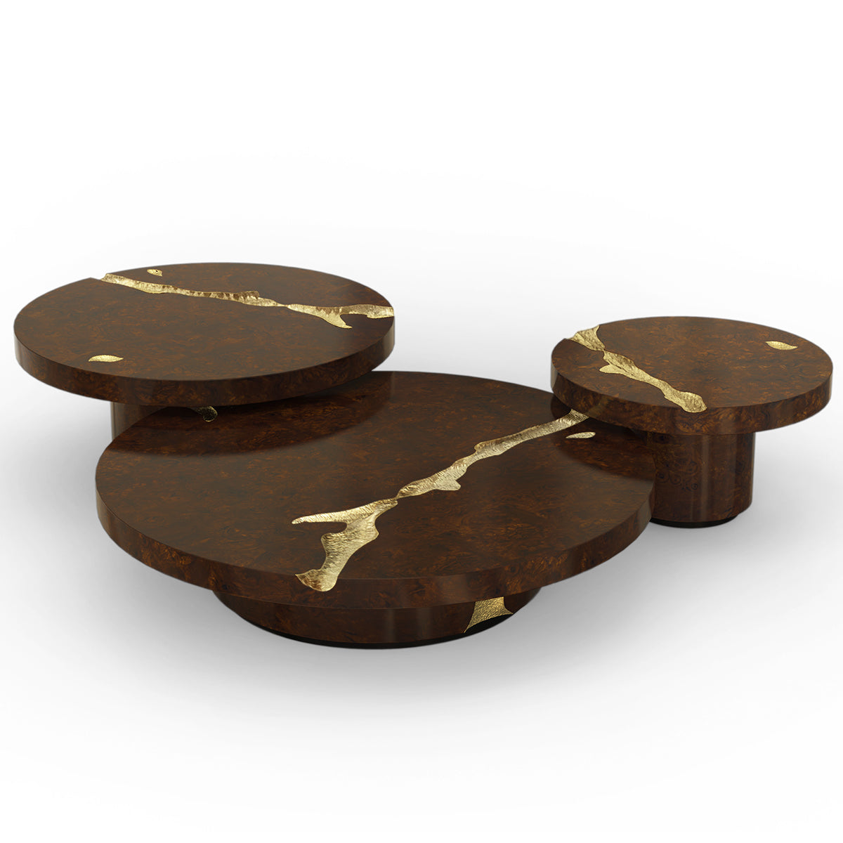 Luxury Gold Coffee Table with Round Glass Top & Sculptural Brass Base Center Tea Table
