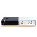 Luxury Coffee Table Set with Marble, Glass & Sculptural Gold Brass Design Center Tea Table