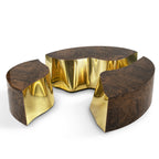 Luxury Oval Coffee Table with Sculptural Brass Accents & High Gloss Finish Center Tea Table