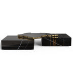 Luxury Sculptural Coffee Table Black & White High-Gloss Marble Finish