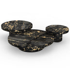 Luxury Gold Coffee Table with Round Glass Top & Sculptural Brass Base Center Tea Table