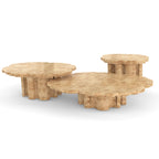 Luxury Patina Brass Coffee Table Set with Round Tiered Tops & Statement Design Center Tea Table