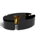 Luxury Oval Coffee Table with Sculptural Brass Accents & High Gloss Finish Center Tea Table