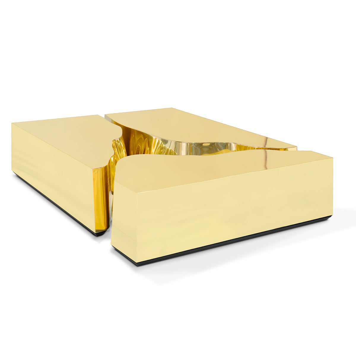 Luxury Coffee Table with Cracked Brass Sculptural Base & Smoked Glass Top Center Tea Table