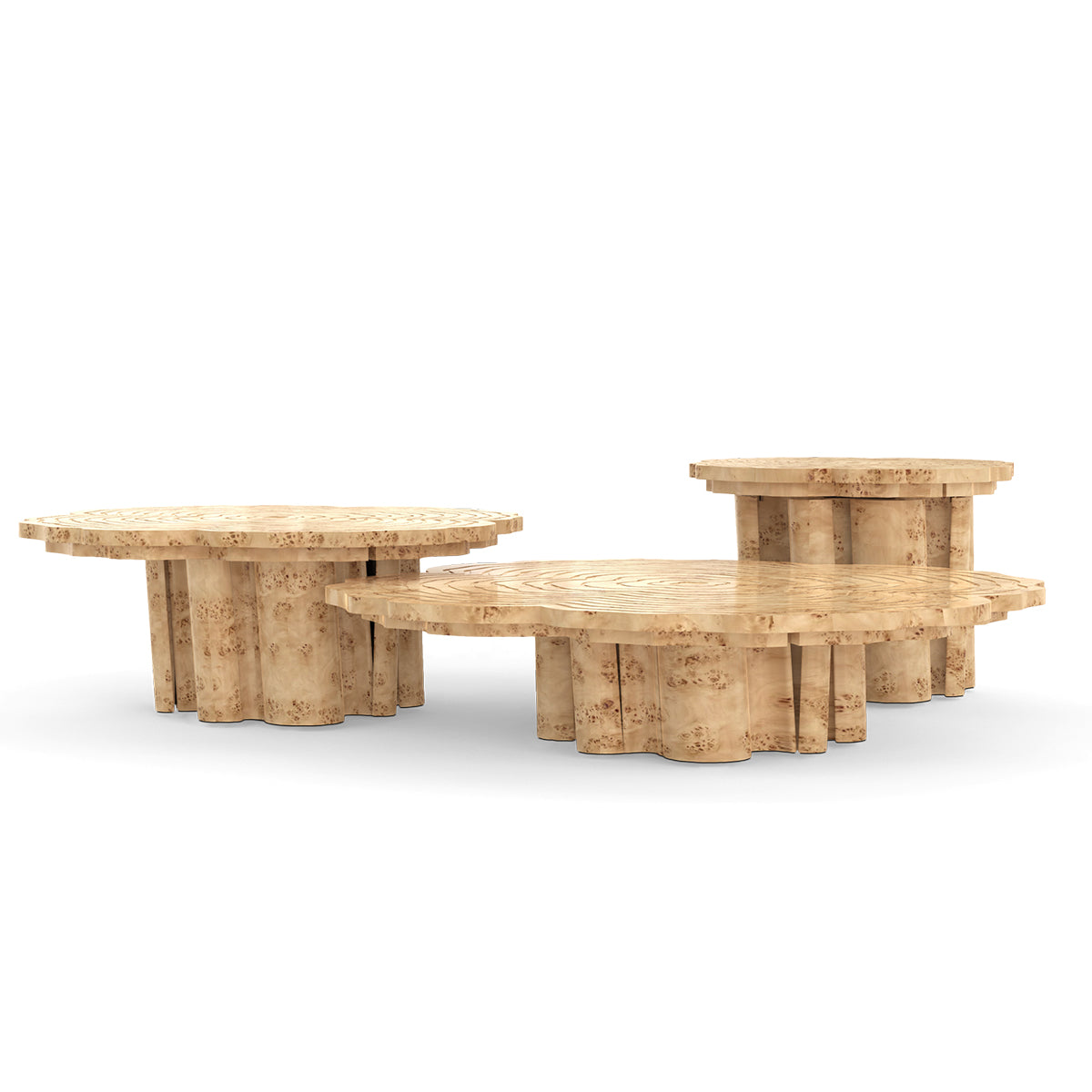 Luxury Patina Brass Coffee Table Set with Round Tiered Tops & Statement Design Center Tea Table