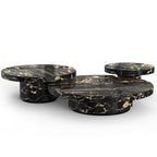 Luxury Gold Coffee Table with Round Glass Top & Sculptural Brass Base Center Tea Table