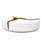 Luxury Oval Coffee Table with Sculptural Brass Accents & High Gloss Finish Center Tea Table