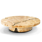 Luxury Gold Coffee Table with Round Glass Top & Sculptural Brass Base Center Tea Table