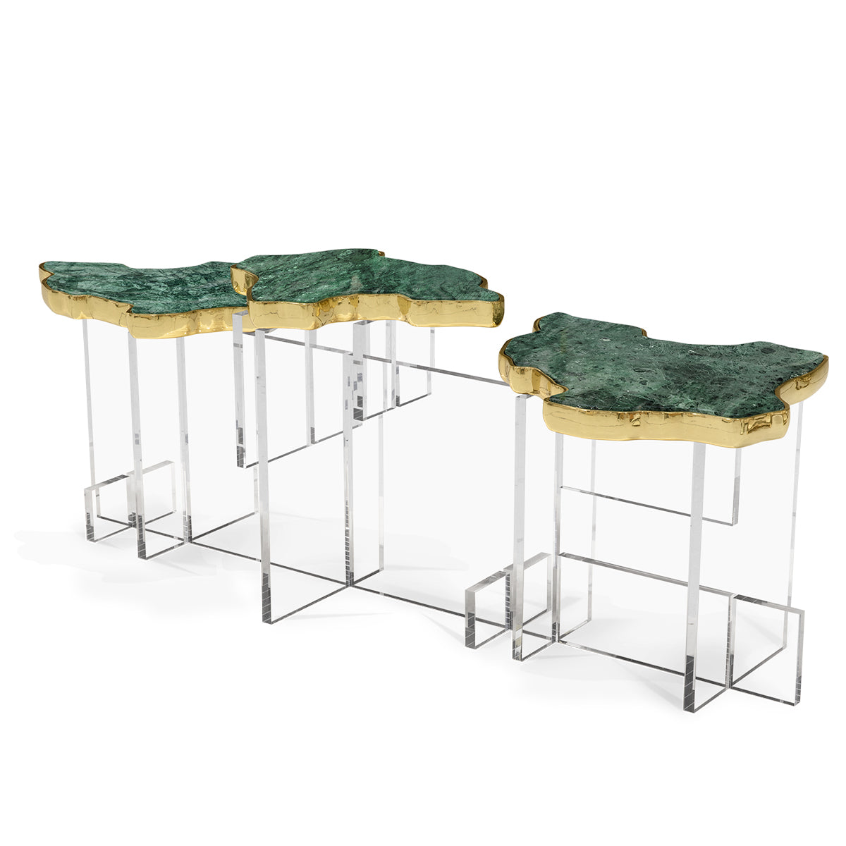 Luxury Designer Coffee Table with Hand-Painted Artistic Top & Sculptural Brass Base Center Tea Table
