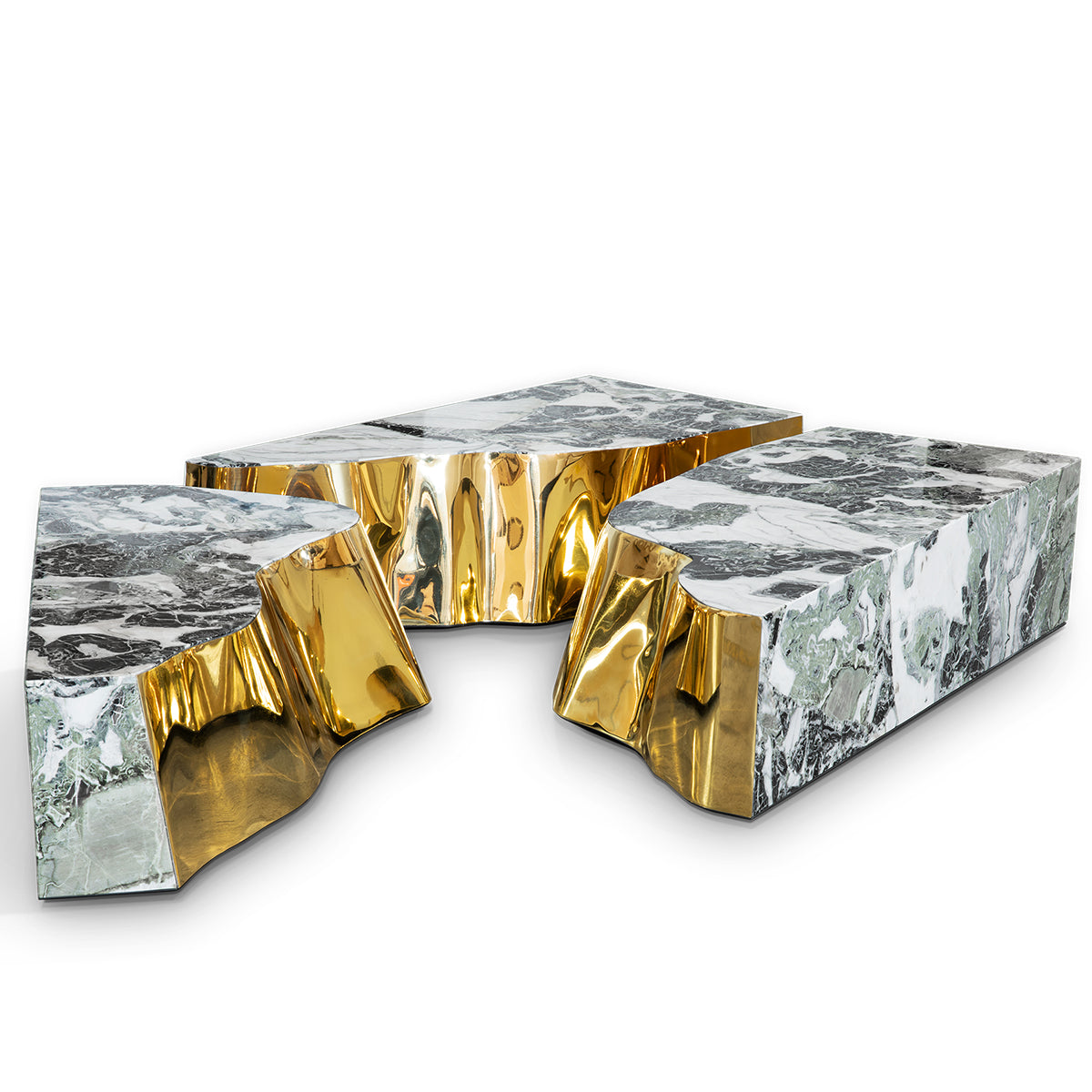 Luxury Coffee Table with Cracked Brass Sculptural Base & Smoked Glass Top Center Tea Table