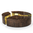 Luxury Oval Coffee Table with Sculptural Brass Accents & High Gloss Finish Center Tea Table