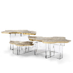 Luxury Designer Coffee Table with Hand-Painted Artistic Top & Sculptural Brass Base Center Tea Table