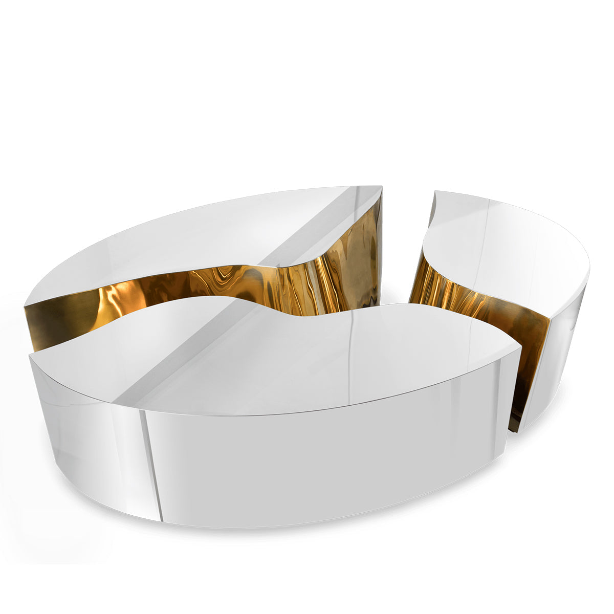 Luxury Oval Coffee Table with Sculptural Brass Accents & High Gloss Finish Center Tea Table