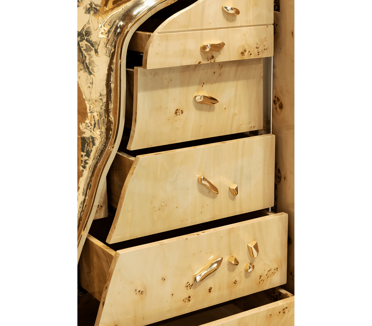 Luxury Walnut Display Cabinet with Sculptural Brass Accents & Hidden Storage